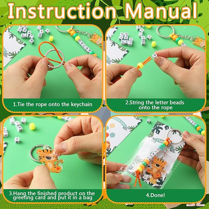 Suncalla 984 Pcs 24 Set Jungle Safari Animal Keychain Making Kit DIY Zoo Animals Key Chain Vacation Bible School Crafts Letter Beads Birthday Gift Woodland Party Favor for VBS Adult(Lovely Color)
