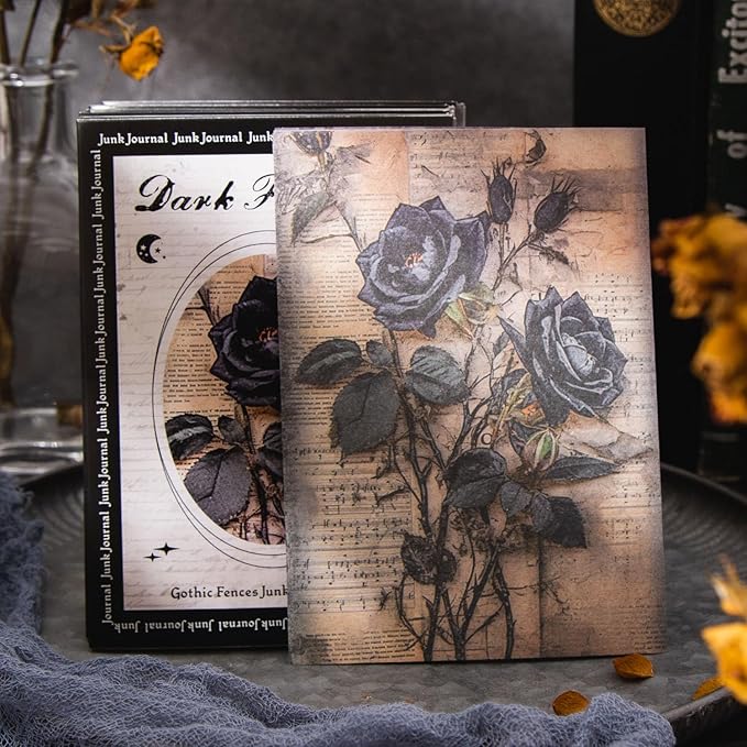 180Pcs Dark Fantasy Scrapbook Paper, Vintage Gothic Journal Ephemera Pack, Junk Journal Supplies for Scrapbooking Kit, with Glue Tape