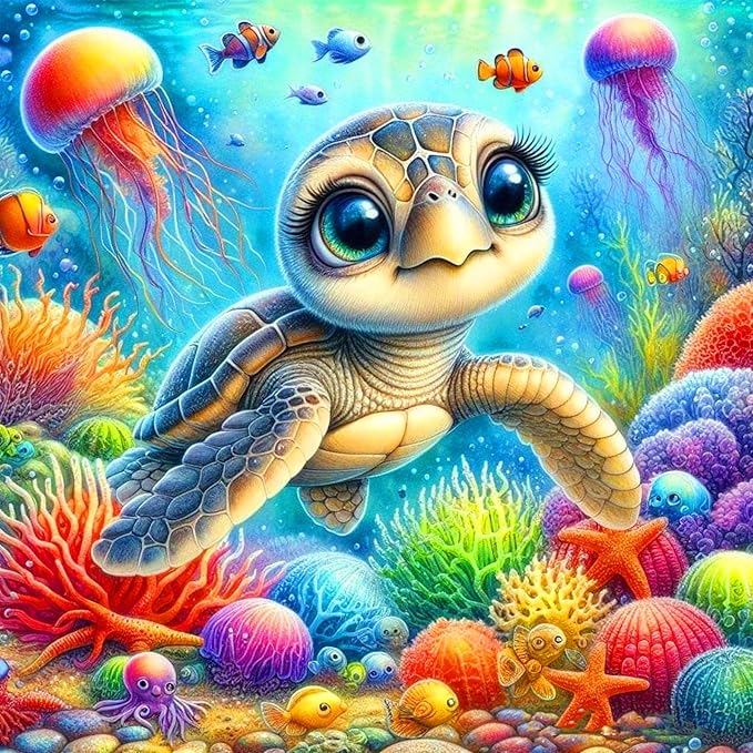 ijbnhd Cute Turtle Diamond Painting Kit for Adults, Sea Turtle Diamond Art Kits for Beginners, Full Drill Round Gem Art Diamond Painting for Home Wall Decor Gift 14x14inch