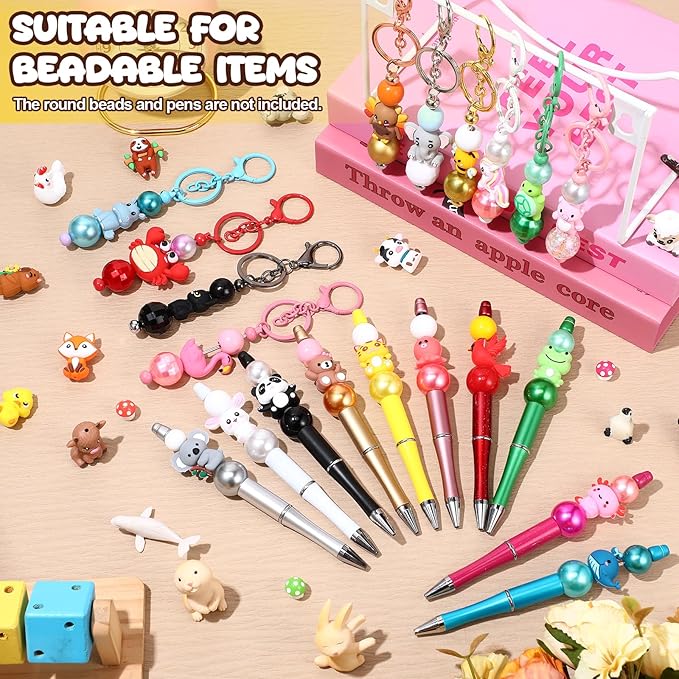 40 Pcs 3D Silicone Focal Beads Pens Beads Bulk for Beadable Keychain DIY Crafts Necklace Bracelet Phone Chain Charms Jewelry Making (Animal)
