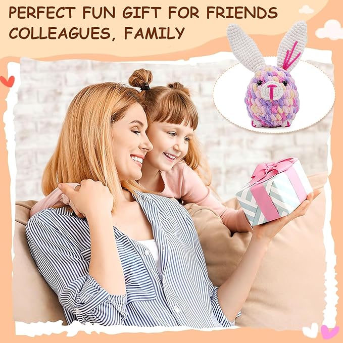 Vanttokeey Crochet Kit for Beginners, Animal Amigurumi Crochet Kits Included, Step-by-Step Video Tutorials, Beginner Crochet Kit for Adults and Kids, Crocheting Starter Set (Bunny)