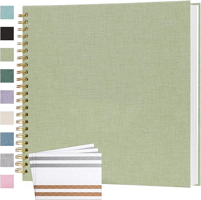 Scrapbook Photo Album 12x12 Inches 80 Pages Hardcover Kraft Paper Linen Cover Scrap Book Memory Book DIY Scrapbook Albums for Wedding Baby Boyfriend Travel Anniversary Family, GrassGreen