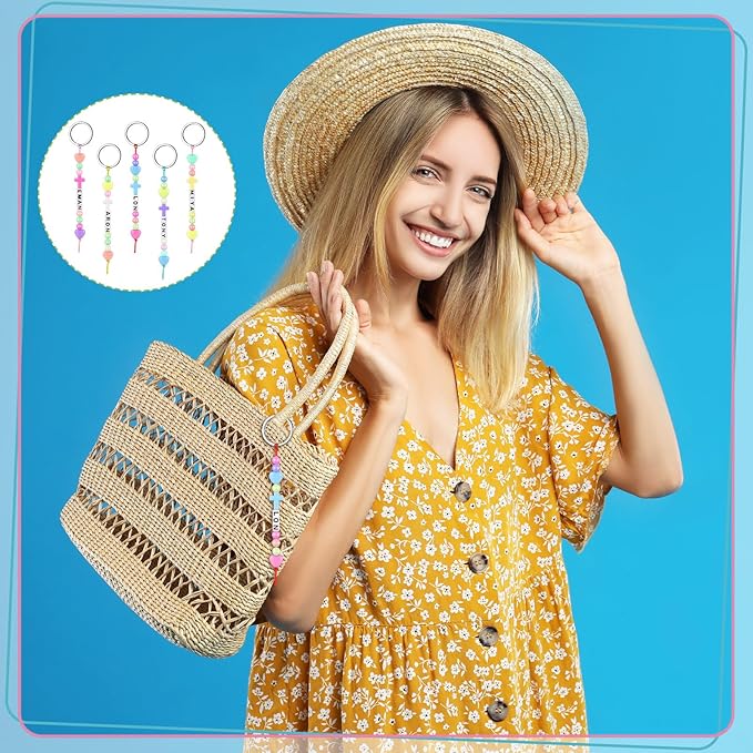 Landical 564 Pcs DIY Bead Keychain Kit Key Chain Making Craft Adjustable Letter Beads String Mama Gift Alphabet Bead Jewelry Key Ring Backpack Accessories for Party Favor(Cross,Cream Color)