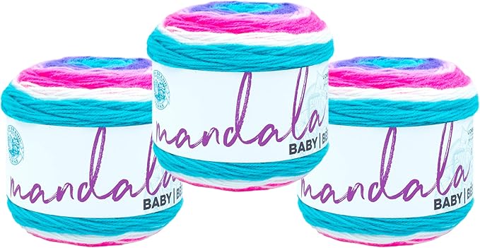 (3 Pack) Lion Brand Yarn Mandala Baby Yarn, Unicorn Cloud
