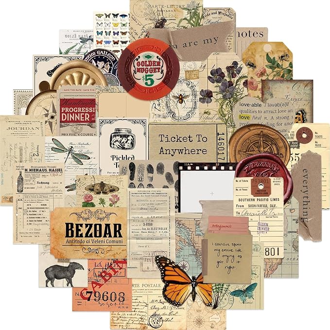 100 Pcs Vintage Stickers, Aesthetic Waterproof Decals for Water Bottle Laptop Computer Skateboard Bumper, Vsco Butterfly Vinyl Stickers for Kids Teens Girls
