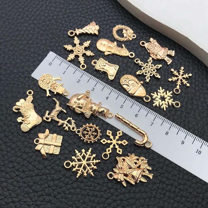 WOCRAFT 60pcs KC Gold Christmas Bracelet Charms for Jewelry Making Sets DIY Necklace Bracelet Keychain Crafting Charms Kit Craft Supplies (SN828)