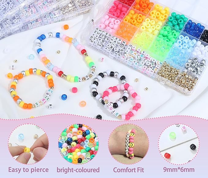 XIANNVXI 530pcs Pony Beads Kit for Friendship Bracelet 18color 9mm Pony Kandi Letter Beads Kit for Jewelry Making Crafts