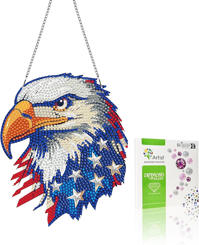 VAIIEYO Eagle Diamond Painting Hanging,Diamond Painting Suncatchers Double Side Window Hanging Kit with Chain, 7.5x7.5 inch Crystal Pendant Art Craft for Gift Home Wall Front Door Decoration-1