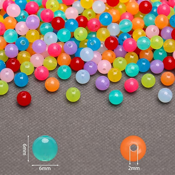 bonny boxx 1000pcs 6mm jelly deep mix colors round beads, smooth transparent acrylic balls, plastic resin gumball bubblegum chunky beads for necklace & bracelet making, crafting supplies