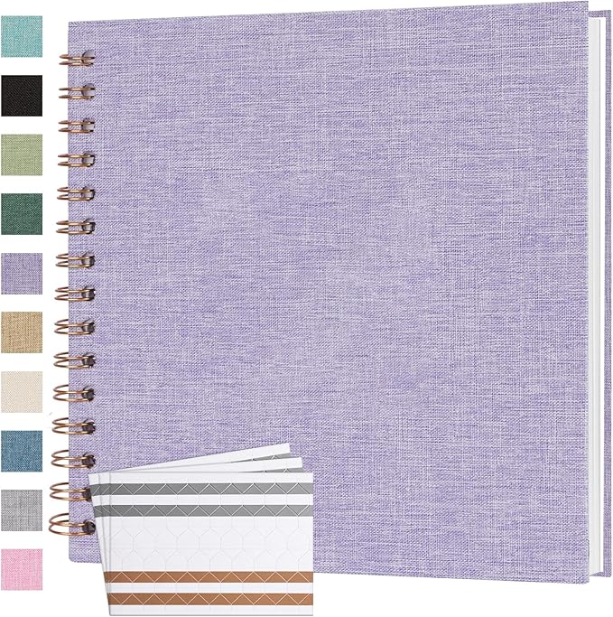 Scrapbook Photo Album 8x8 Inches 40 Pages Hardcover Kraft Paper Linen Cover Scrap Book Memory Book DIY Scrapbook Albums for Wedding Baby Boyfriend Travel Anniversary Family, Purple