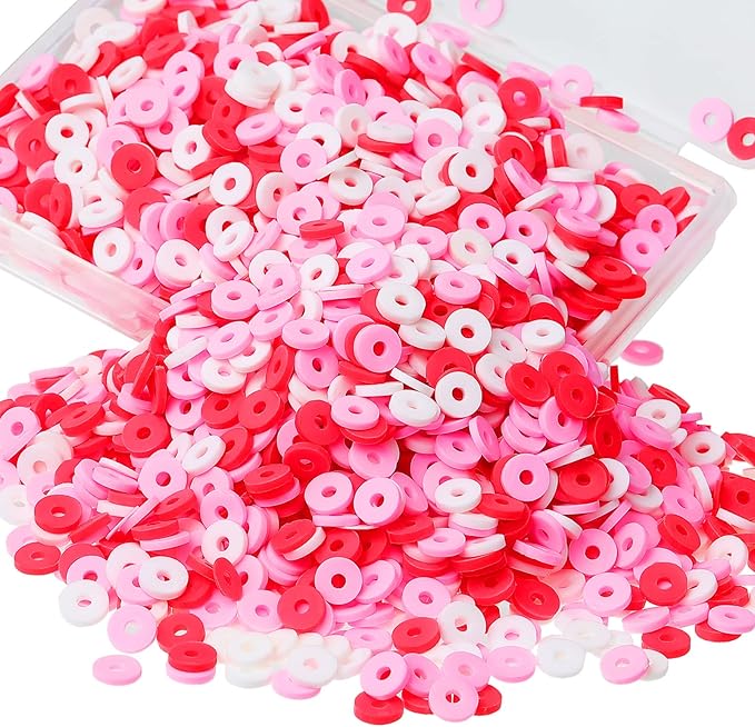 Batiyeer 3000 Pcs Valentine's Day Polymer Clay Beads Set 6 mm Heishi Clay Beads for Jewelry Making DIY Bracelet Necklace Accessories Craft Party Supplies (Red, Pink, White)