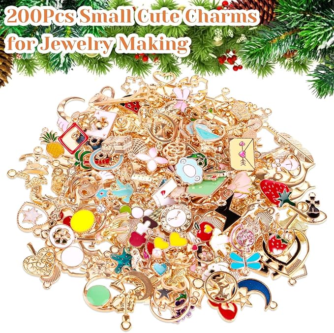 200Pcs Charms for Jewelry Making, Assorted Wholesale Mixed Bulk Metal Earring Bangle Charms for DIY Necklace Bracelet Jewelry Making and Crafting (Assorted Color)