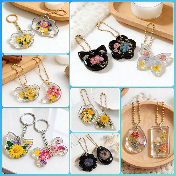 Resin Jewelry Molds, Keychain Resin Molds Silicone with Hole, 4 Styles Arc Edge Pendant Silicone Molds for Epoxy Resin Jewelry, Earring, Necklace, Keychain Making Kit