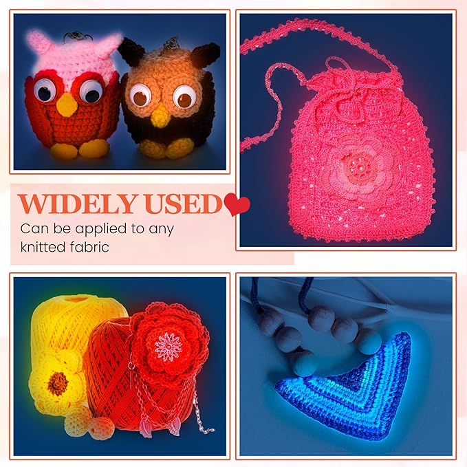 WILLBOND 10 Rolls Glow in The Dark Magic Yarn Luminous Neon Crochet Yarn for Crocheting DIY Knitting Glow Fingering Sewing Supplies for Crafts Sewing Party 54.7 yd Per Roll (Vibrant Colors)