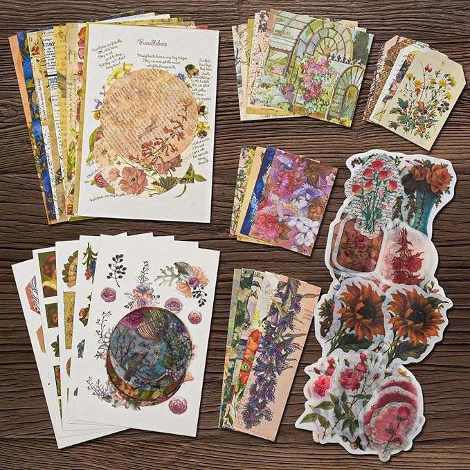 Vintage Scrapbooking Supplies Kit Vintage Stickers for Scrapbooking Journaling Aesthetic Paper Stickers Material Ephemera Pack for Junk Journal Bullet Journals Planners Notebooks（83 Pieces）