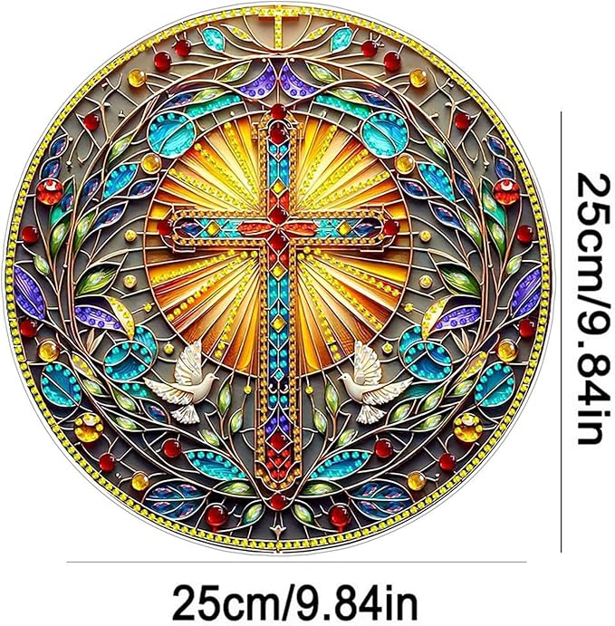 DIY Acrylic Diamond Art Painting Wreath Kits Special Shaped Rhinestone 5D Diamond Art Window Pendants Home Garden Wall Hanging Kits Hanging Ornament (Cross-1)