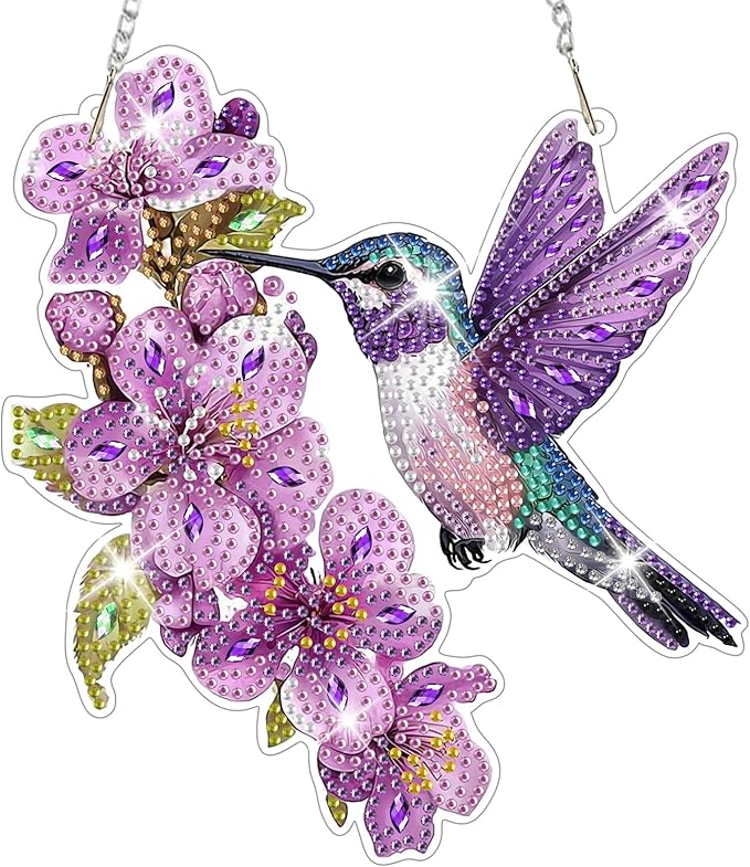 NAIMOER DIY Hanging Diamond Art Kits for Adults, Hummingbird Diamond Painting Kits, Special Shaped Rhinestone, Acrylic 5D Gem Art Craft Window Pendants Home Garden Wall Hanging Ornament Kits