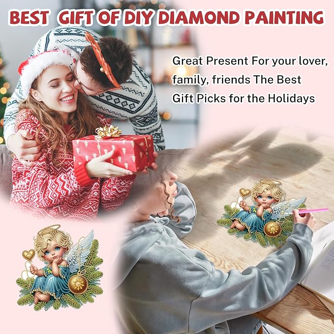 Bowetile Christmas Diamond Art Hanging Kits for Adults, Diamond Art Suncatchers Cat, 5D Special Shape Diamond Painting Pendant Window Ornament Christmas Gifts for Home Door Wall Decor