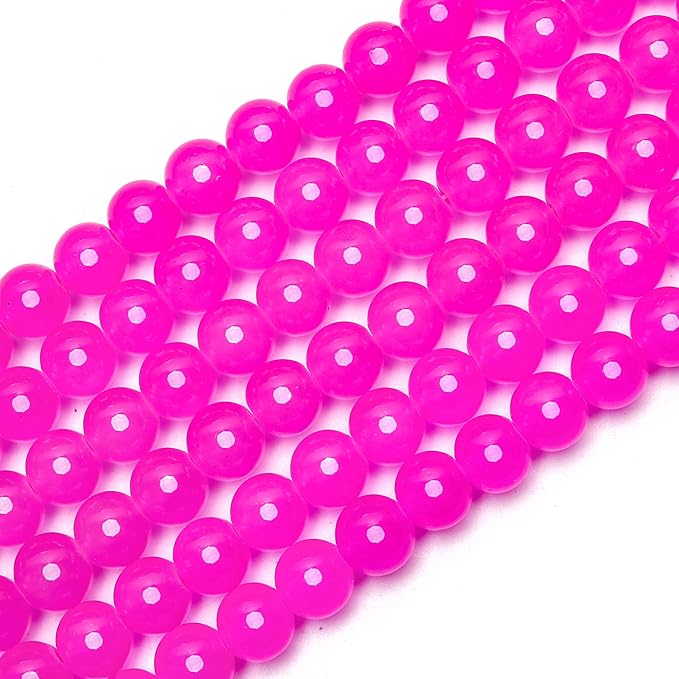 80PCs 10mm Rose Jade Glass Beads Bulk, Round Smooth Hole Glass Crystal Beads for Jewelry Making, DIY Bracelets, Necklaces, Bag Charms, Keychains and Craft Projects