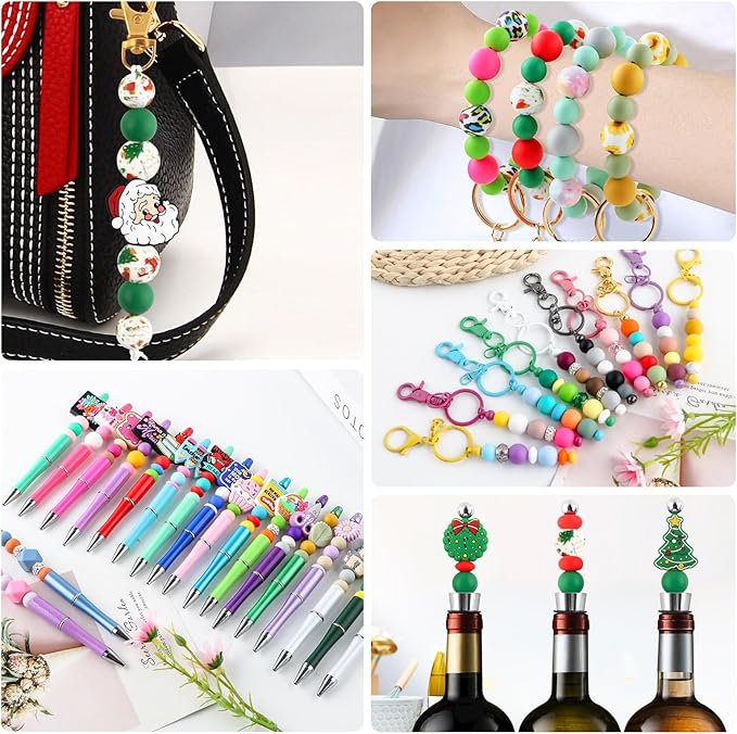 160Pcs 12mm Silicone Beads for Keychain Making Bracelet Necklace, Bulk Round Silicone Beads for Pens（Christmas Green）