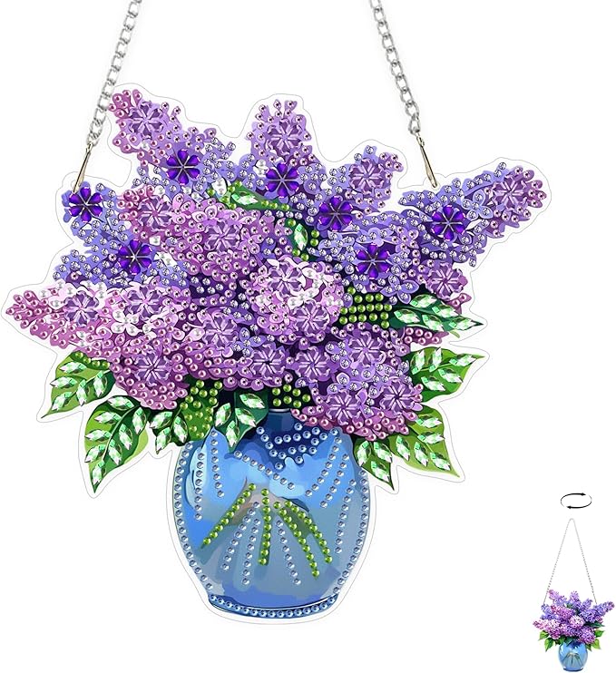 TOSTOG Diamond Art Hanging Kits for Adults Hydrangea, Flowers Diamond Painting for Adults Window Pendant,Special Shape Diamonds Diamond Painting Hanging Pendant Kit for Wall Home Decor Gift