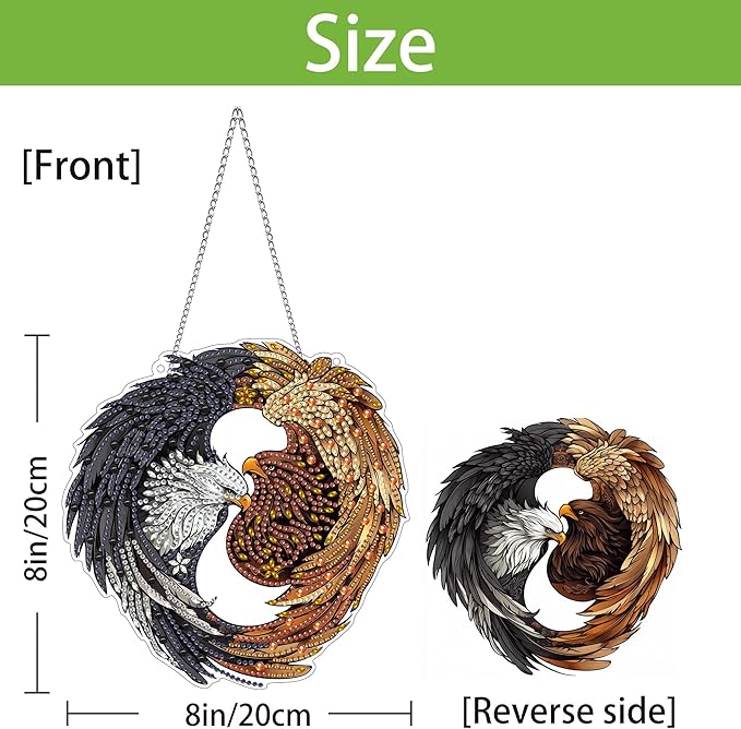 Wergund 5D DIY Eagle Diamond Art Hanging Kits, Hanging Diamond Art Bird, Acrylic Special Shaped Rhinestone, Window Hanging Pendants for Home Wall Garden Front Door Outdoor Decor Gift(Eagle)