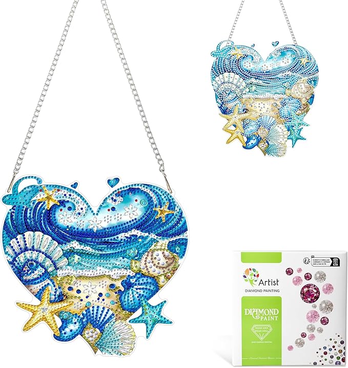 MAXBYE Diamond Art Painting Kits Hanging Beach Pendant, DIY 5D Special Shaped Summer Gem Art Craft Diamond Dots for Adults and Home Window Door Decor