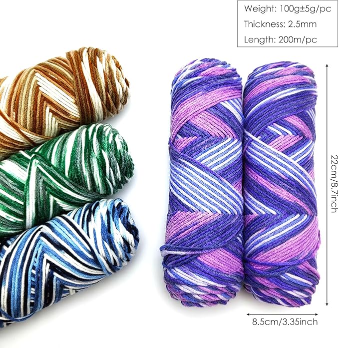 5-Ply Variegated Yarn 200g/2pcs, Acrylic 100%, Chunky Weight 2.5mm, Soft & Cozy, Vibrant Colors, Full Hand Feel for Knitting Sweaters, Scarves, Shawls, Hats (11#Powder Blue)