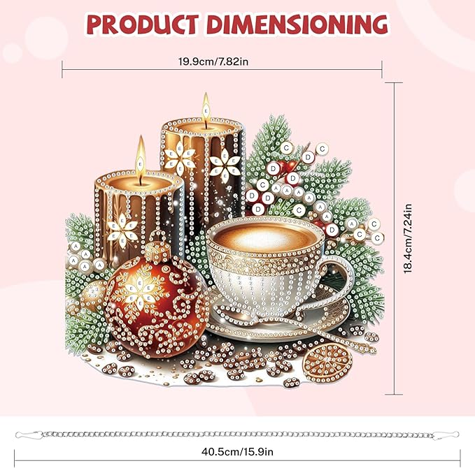 Bowetile Christmas Diamond Art Hanging Kits for Adults, Candle Diamond Art Suncatchers, 5D Special Shape Diamond Painting Coffee Pendant Window Ornament Christmas Gifts for Home Door Wall Decor