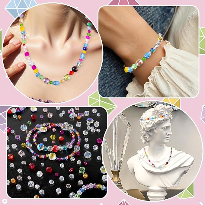 christmas glass beads for jewelry making,1272 pcs colorful rainbow ab color craft crystal beads with loose beads sparkly beads hole drilled for diy christmas bracelets necklace wristband earring craft