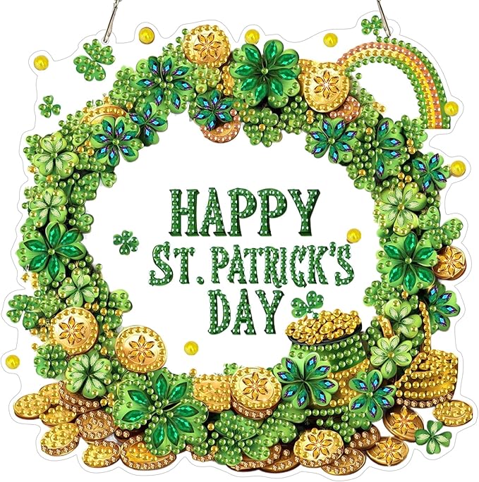 NEWENMO Diamond Art Kit for Adult, Happy St. Patrick's Day, Diamond Art Painting Double Sided Window Pendants for Home Garden Wall Hanging, DIY Special Shaped Gem Hanging Ornaments, Lucky Gold Coin