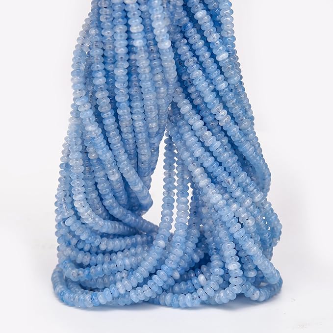 2 Strands (300PCs) Aquamarine Rondelle Beads, 2 * 4mm Gemstone Loose Spacer Abacus Disk Beads for DIY Bracelet Necklace Earrings Jewelry Making, Craft Supplies Beading Kit