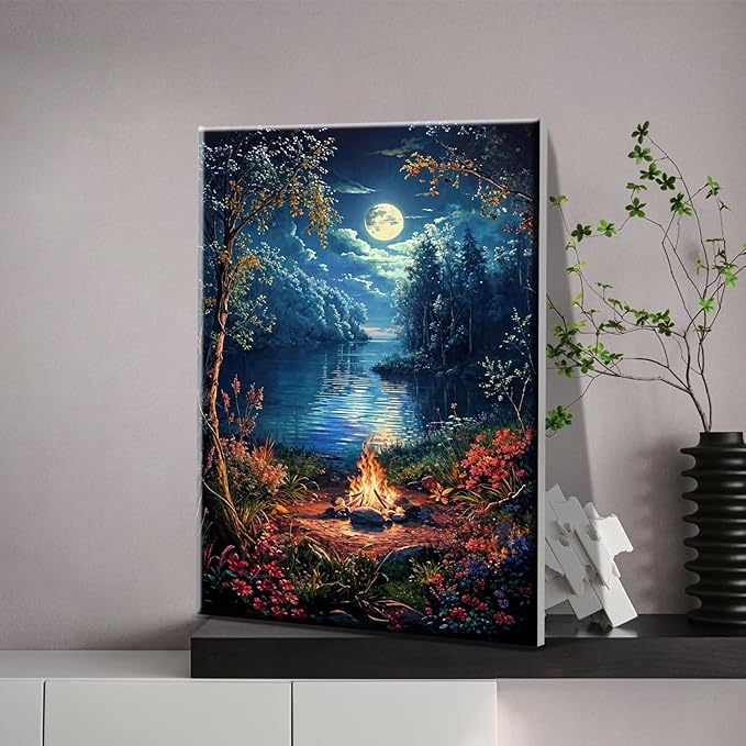 JOOZ Landscape Paint by Numbers Kit for Adults Beginner with Easel Moon Paint by Number on Canvas with Frame DIY Acrylic Painting for Ideal Gift Home Wall Decor 7.87x11.81 Inch