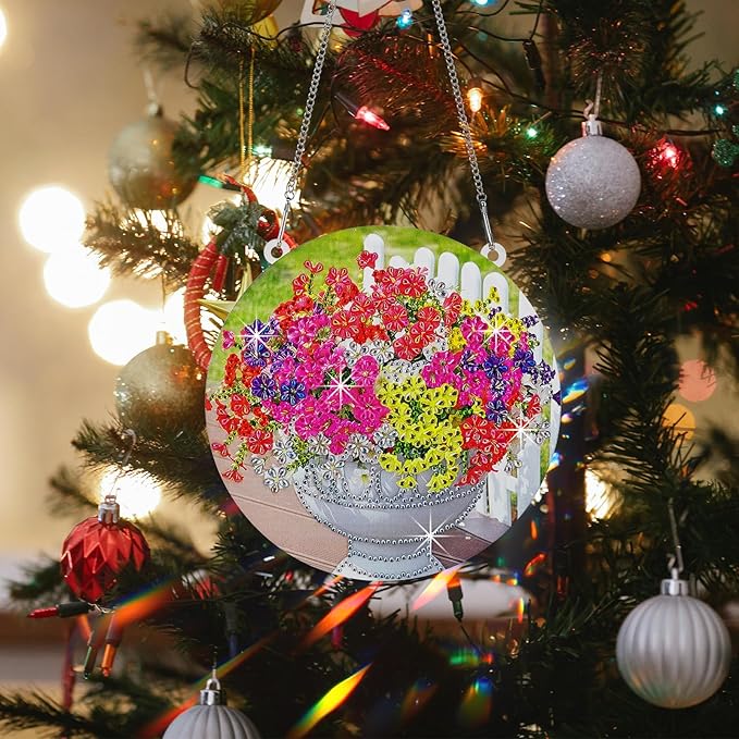 SSIJAYLZ Diamond Art Hanging Ornaments, Flowers Diamond Art Kit for Adults, 7.18 in 5D Crystal Accessories DIY for Home Decor