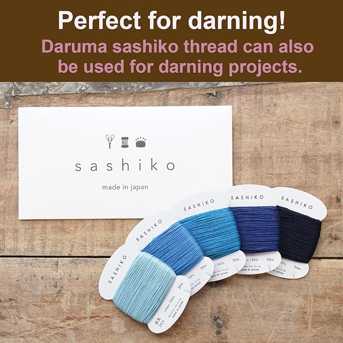 DARUMA Sashiko Thread 100% Cotton Card Type (32.8 yd) x 5 Colors with English Manual, Sewing & Embroidery Value Set with Gift Package(Thick, Amaoto)