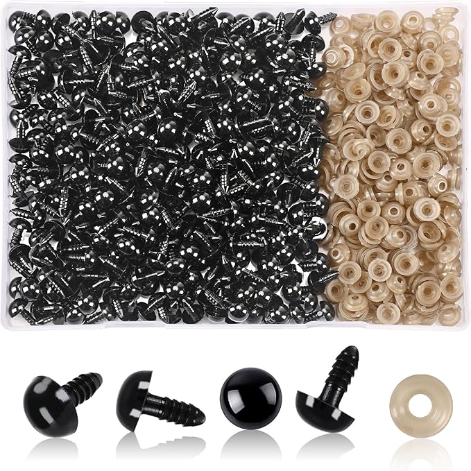 UPINS 600 Pieces 10MM Safety Eyes with Washers Black Plastic Safety Eyes for Amigurumi Doll Crochet Eyes for DIY Crafts Stuffed Animals Making Supplies