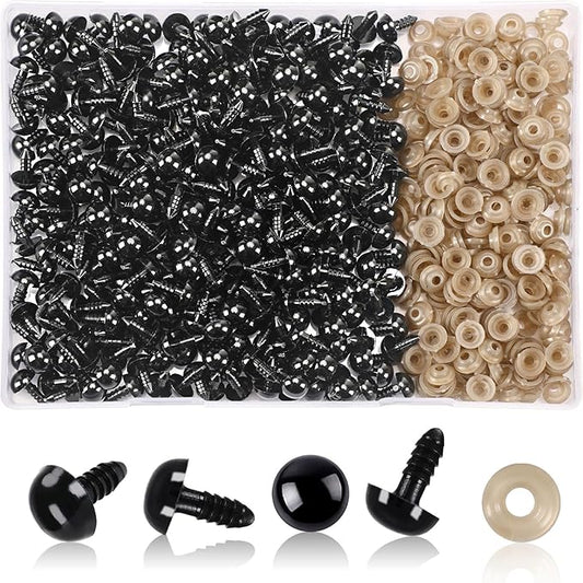 UPINS 600 Pieces 10MM Safety Eyes with Washers Black Plastic Safety Eyes for Amigurumi Doll Crochet Eyes for DIY Crafts Stuffed Animals Making Supplies