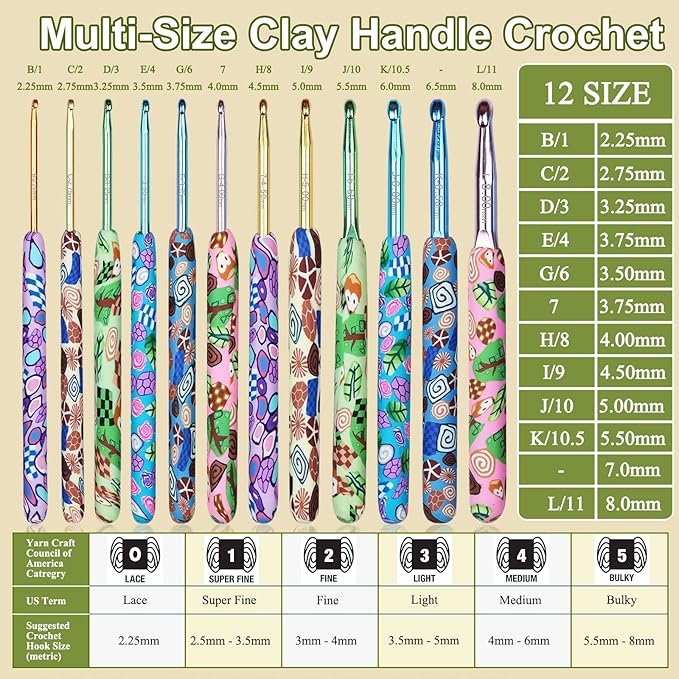 Coopay 12 Sizes Crochet Hooks Set with Case, Comfort & Sturdy Forest Crochet Hooks Ergonomic Soft Grip for Crocheting Yarn, Crochet Counter Track Stitches, Ideal Crochet Starter Kit