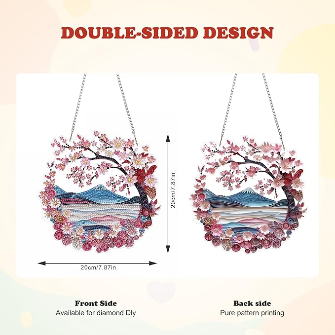 HEIBAGO Landscape Diamond Art Hanging Kits for Adults, Diamond Art Suncatchers, 5D Special Shape Diamond Painting Pendant, DIY Window Ornament Gifts for Home Garden Door Wall Decor 8.3 x 8.3 Inch