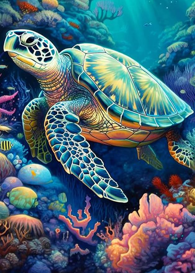 FOXKISS Sea Turtle Diamond Art Painting Kits for Adults, Full Drill Diamond Dots Paintings for Beginners, Round 5D Paint with Diamonds Pictures Gem Art Painting Kits DIY Crafts Kits 12x16inch