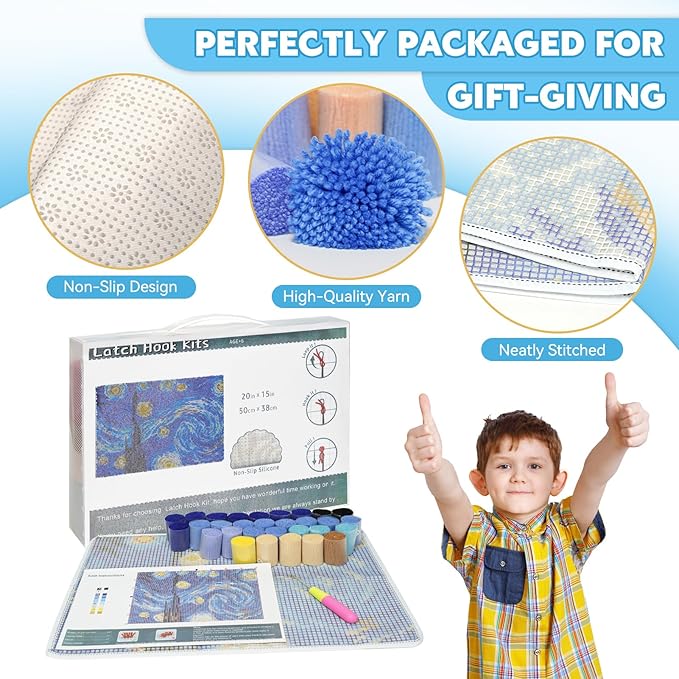 EsLuker.ly Latch Hook Rug Kit DIY Crochet Carpet for Beginners, Starry Sky Patterns Pre-Printed Canvas Yarn Rug Hooking Kits, Creative Craft Home Decor Ideal for Learning Rug Making