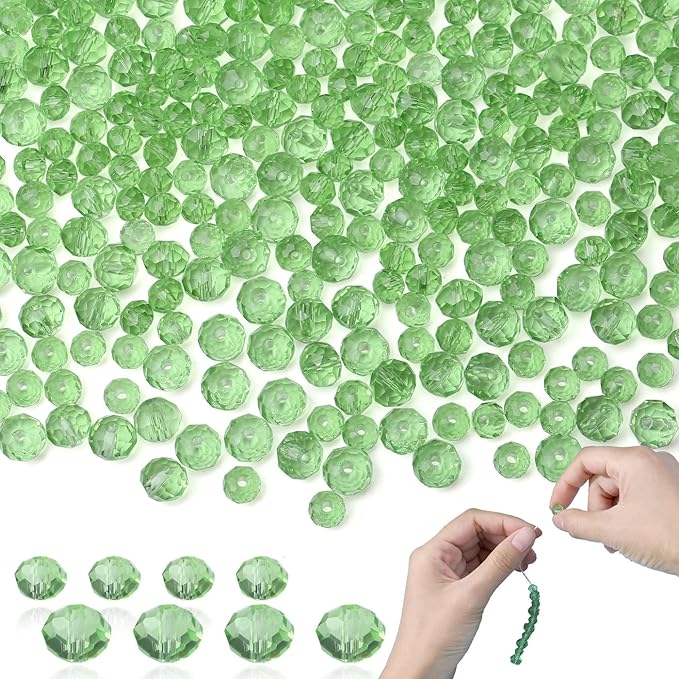 DUQGUHO Crystal Green Beads,500 Pcs Glass Beads for Jewelry Making Loose Beads Bulk Glass Beads for Bracelets Crafts Earring 6/8mm