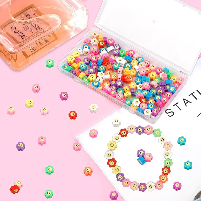 180 Pcs Flower Polymer Clay Beads for Charms Making Pony Bead Shapes for Friendship Bracelets Spacer Beads Supplies for DIY Bracelet Pendants Earring Necklace Jewelry Making