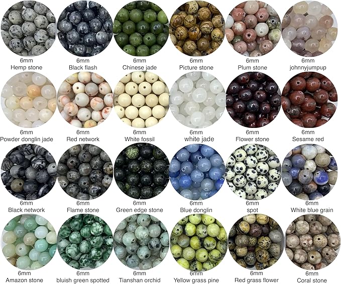 960pcs 6mm Natural Round Stone Beads,Multiolor Crystal Energy Stone,Loose Gemstone Accessories Hole Size 1mm,DIY Smooth Beads Necklace Bracelet for Jewelry Making (6mm 24Color 03 Material-A)