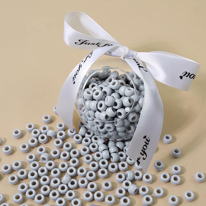 1000 Pc Boxed Grey Pony Beads, 9MM Plastic Craft Beads with Large Hole, Grey Hair Bead for Braids, Bracelet Bead for Jewelry Making