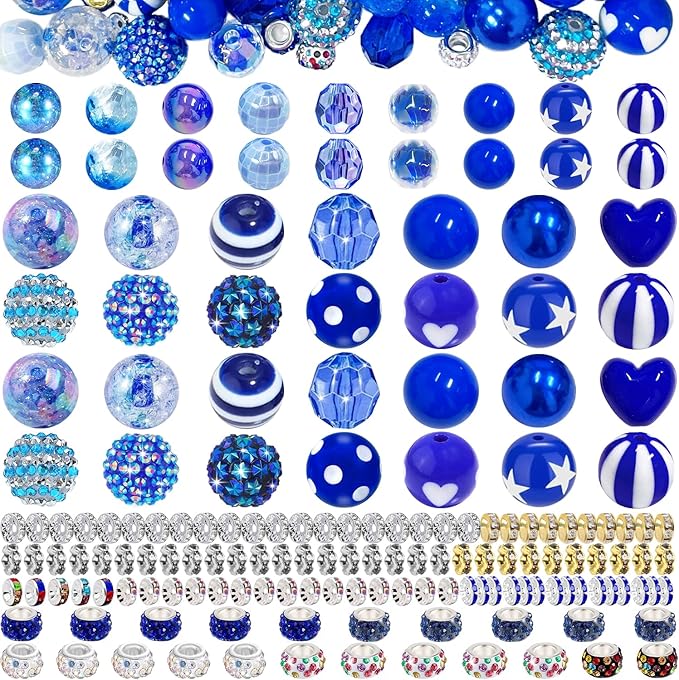 163 Pcs Pen Beads for Beadable Pens: Bubblegum Beads for Pen Making Bulk with Spacer Bead Rhinestone Bead (Royal Blue)