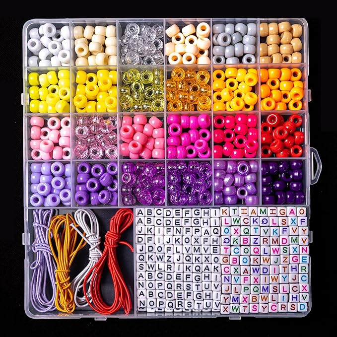 2500 PCS Pony Beads Jewelry Making Kit – 96 Colors, UV Color Changing & Glow Alphabet Beads, Heart Bow Crystal String, Tools, Gift Box for DIY Bracelets, Necklaces