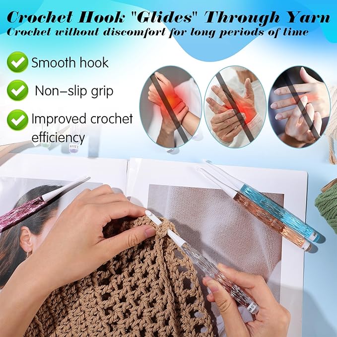 8 Pcs Inline Crochet Hooks Colorful Plastic Crochet Hooks See-Through Ergonomic Crocheting Needles for Chunky Yarn Scarves Hat Blankets Shawl Size 2.5mm-6mm