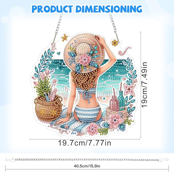 Bowetile Summer Diamond Art Hanging Kits for Adults, Diamond Art Suncatchers Beach Vacation, 5D Special Shape Diamond Painting Pendant Window Ornament Gifts for Home Wall Door Garden Decor