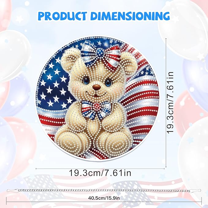 Bowetile Independence Day Bear 5D Diamond Art Hanging Kits for Adults, 4th of July Diamond Painting USA Window Pendant Kits, Special Shape Gem Art Suncatcher Ornament for Home Garden Wall Decor